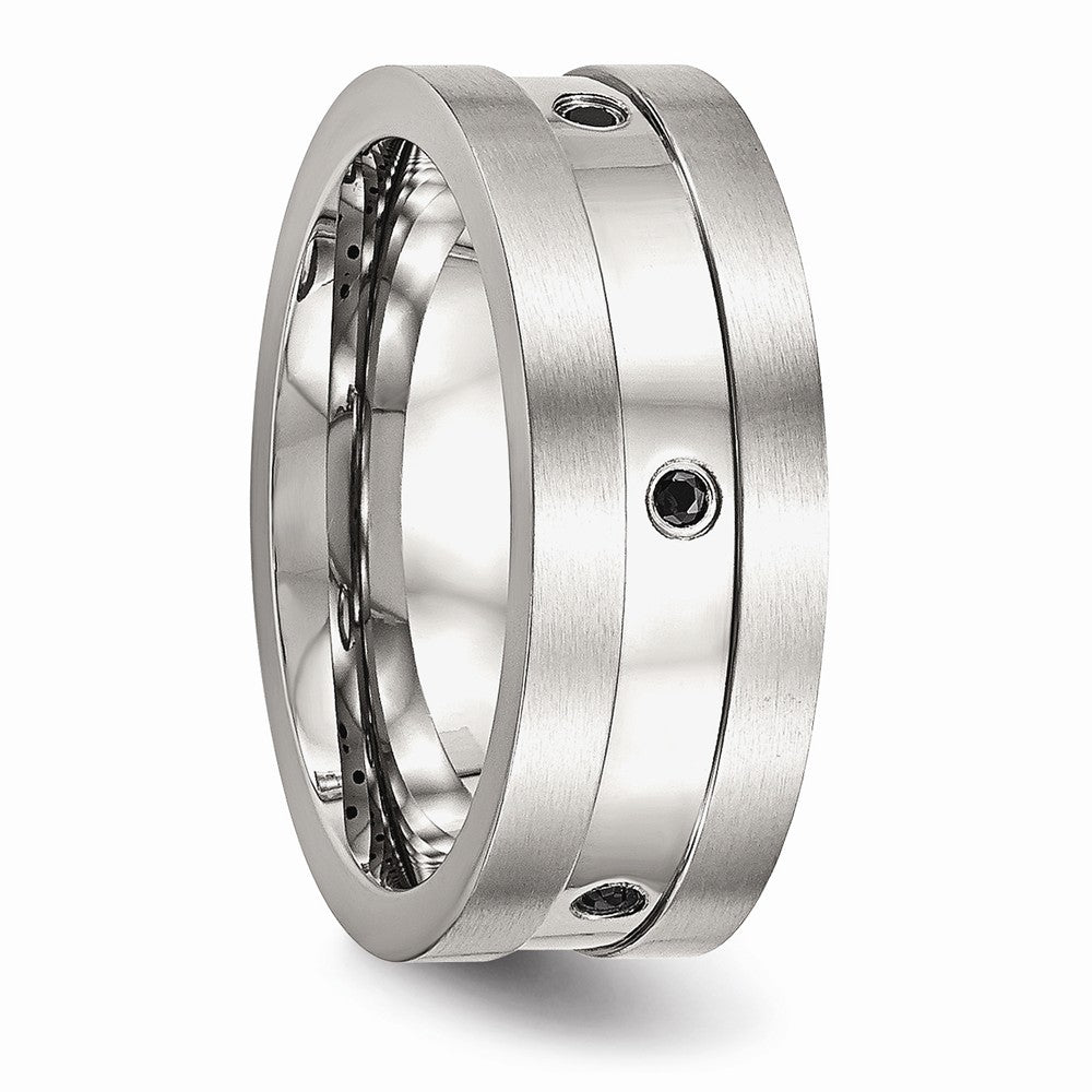 Sophia Jewelers Stainless Steel Black CZ Wedding Band with Brushed Finish