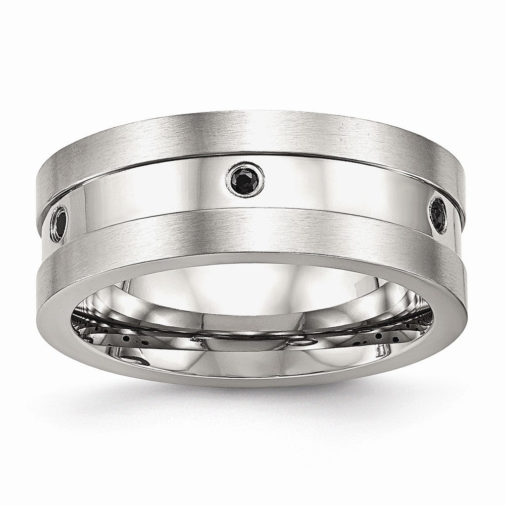 Sophia Jewelers Stainless Steel Black CZ Wedding Band with Brushed Finish