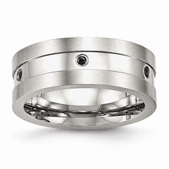 Sophia Jewelers Stainless Steel Black CZ Wedding Band with Brushed Finish