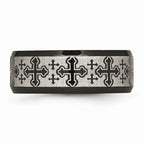 Laser-Etched Crosses Wedding Band in Stainless Steel, 8mm