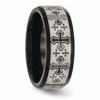 Laser-Etched Crosses Wedding Band in Stainless Steel, 8mm