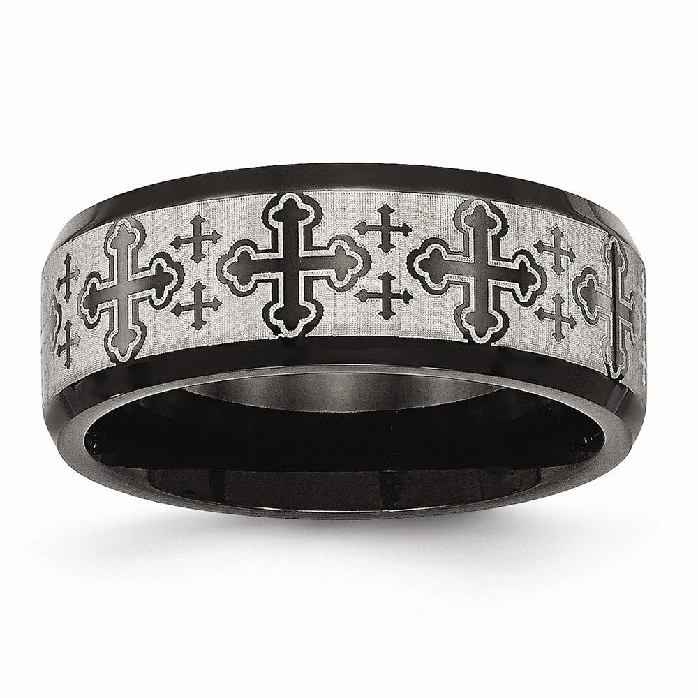 Laser-Etched Crosses Wedding Band in Stainless Steel, 8mm Main image