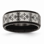 Laser-Etched Crosses Wedding Band in Stainless Steel, 8mm