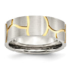 Grooved Wedding Band in Stainless Steel & Gold-Tone IP, 8mm