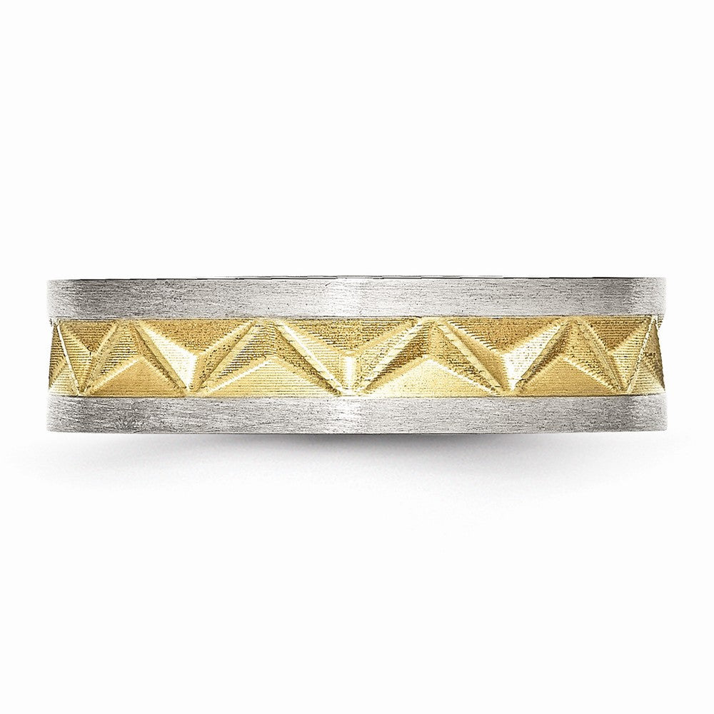 Grooved Wedding Band in Stainless Steel with Gold IP Plating, 8mm