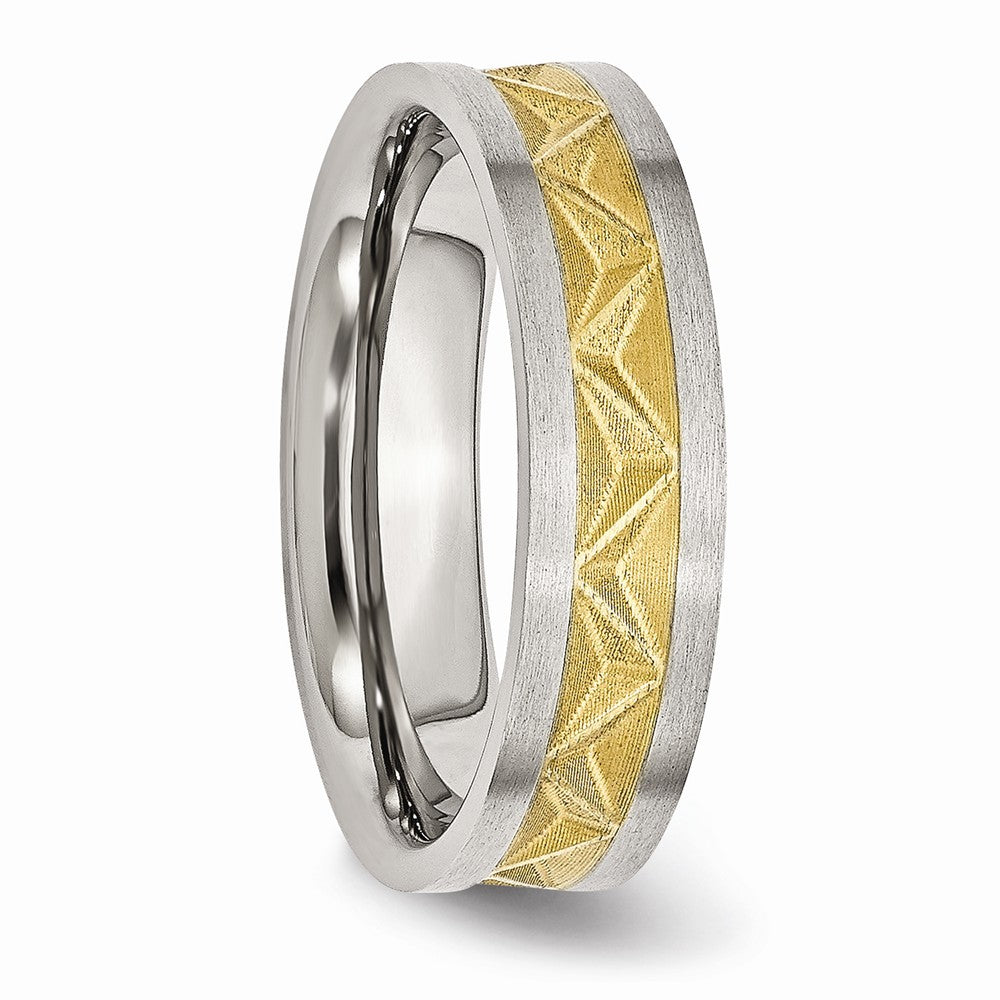 Grooved Wedding Band in Stainless Steel with Gold IP Plating, 8mm