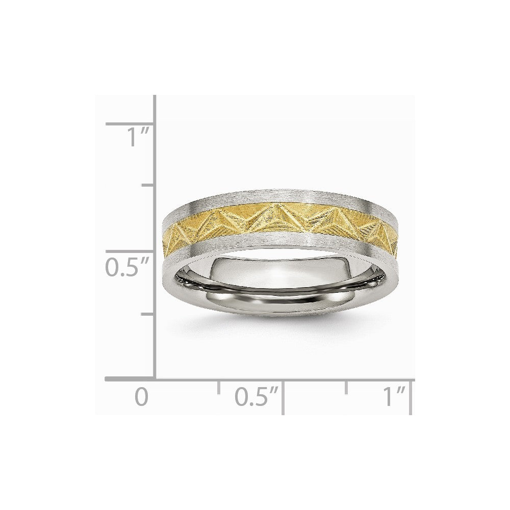 Stainless Steel Grooved Yellow IP-plated Ladies 6mm Brushed Band