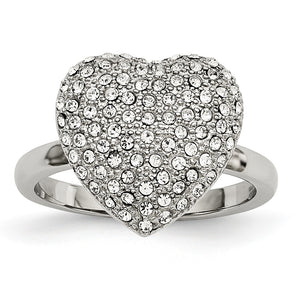 Crystal Heart Ring in Stainless Steel, Size 6–9 - Sophia Jewelers