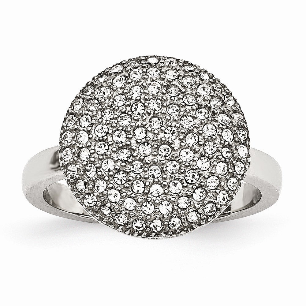 Stainless Steel Fashion Ring with Polished Finish and Crystals