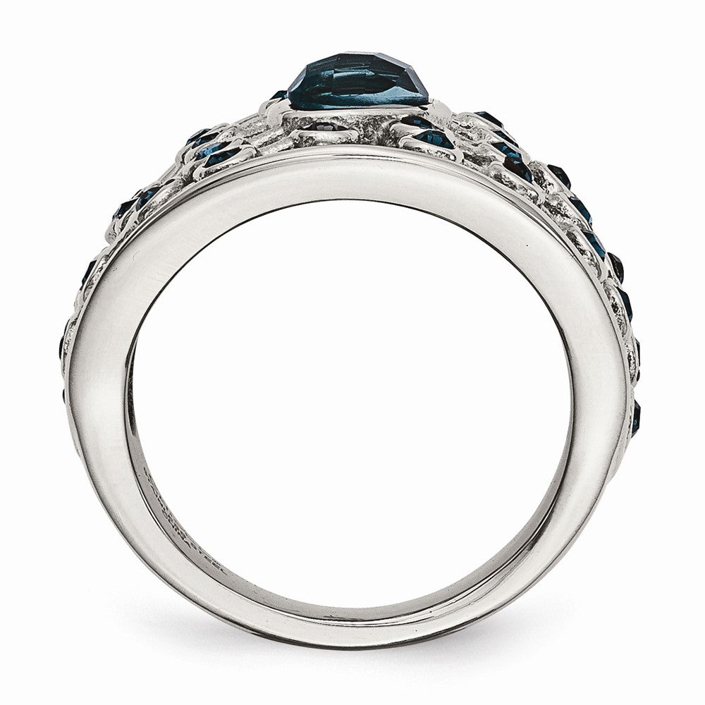 Stainless Steel Fashion Ring with Blue Glass and Crystal Elegance Secondary image