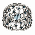 Stainless Steel Fashion Ring with Blue Glass and Crystal Elegance