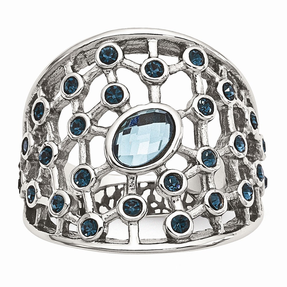 Stainless Steel Fashion Ring with Blue Glass and Crystal Elegance Main image