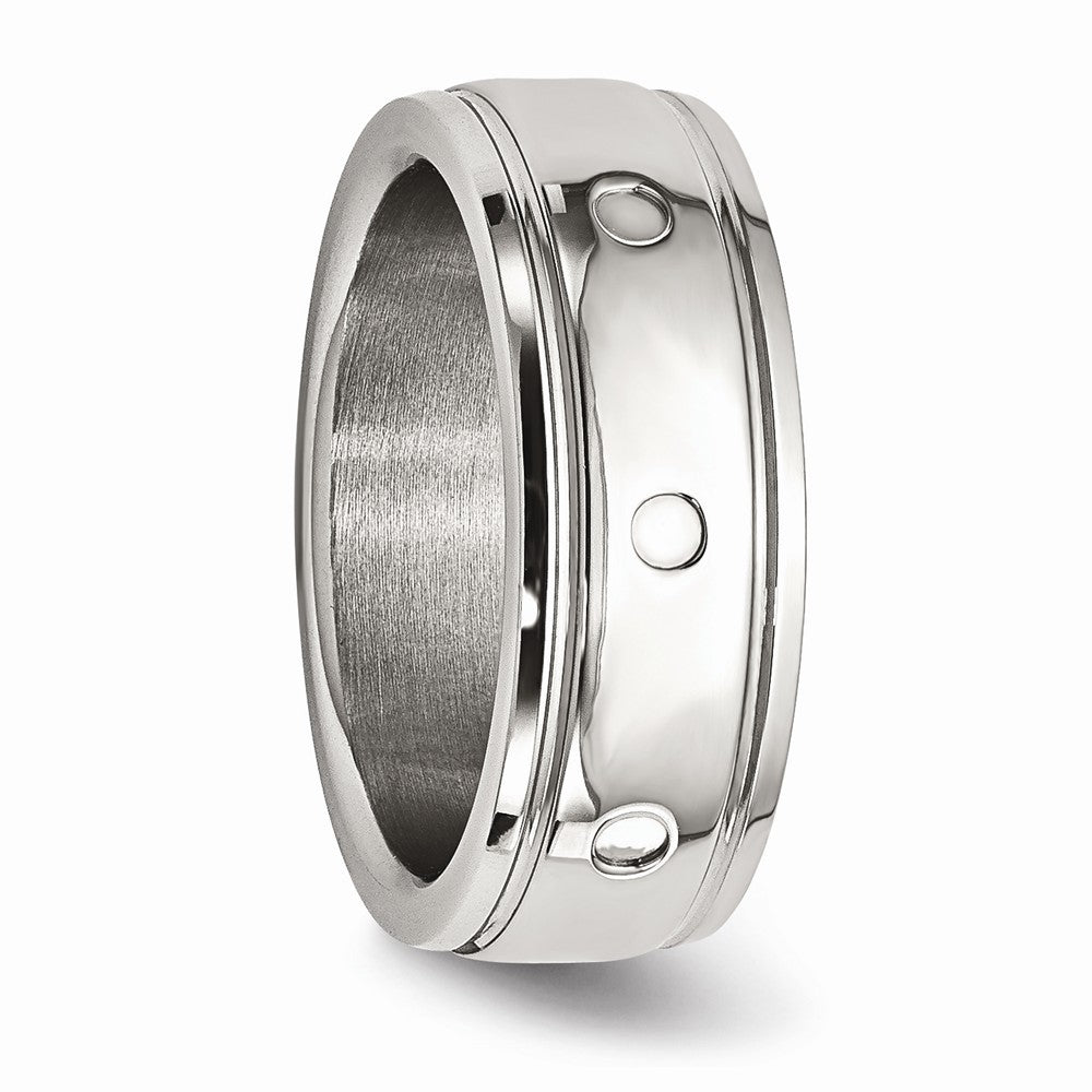 Grooved Wedding Band in Stainless Steel, 8mm