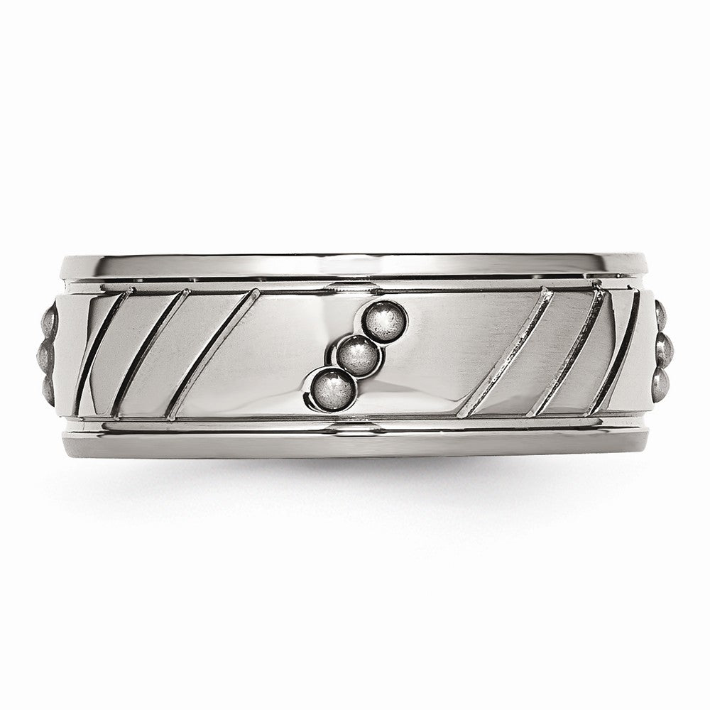 Beaded & Grooved Wedding Band in Stainless Steel, 8mm