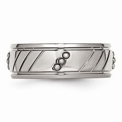 Stainless Steel Polished Beaded Grooved Ring