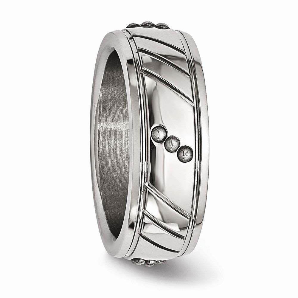 Beaded & Grooved Wedding Band in Stainless Steel, 8mm