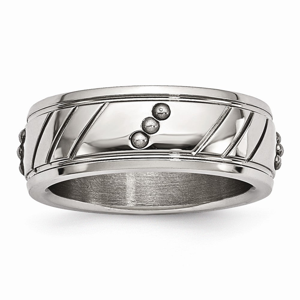 Beaded & Grooved Wedding Band in Stainless Steel, 8mm