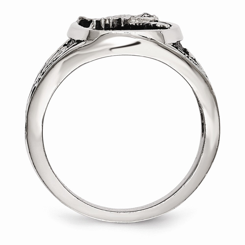 Stainless Steel Men's Ring with Polished Black Enamel Eagle Design