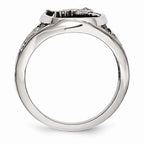 Stainless Steel Men's Ring with Polished Black Enamel Eagle Design