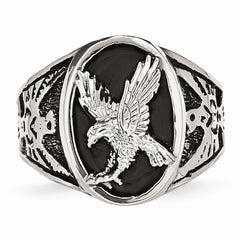 Stainless Steel Polished Enameled Eagle Ring