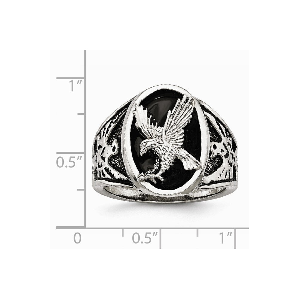 Stainless Steel Polished Enameled Eagle Ring