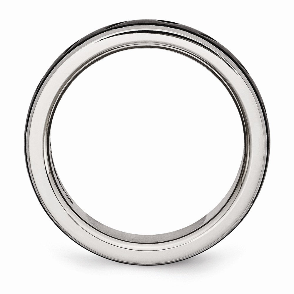 Stainless Steel Black IP Grooved Wedding Band with Polished Finish - 8