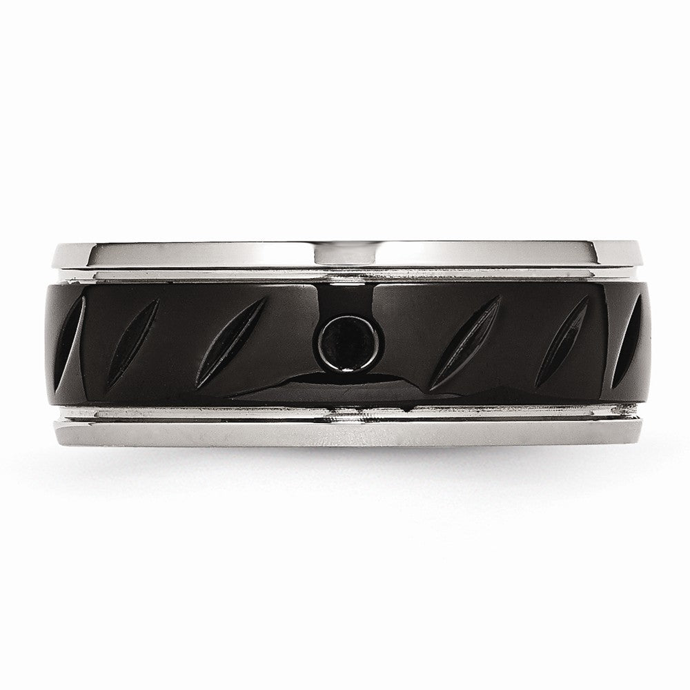 Grooved Wedding Band in Black IP-Plated Stainless Steel, 8mm