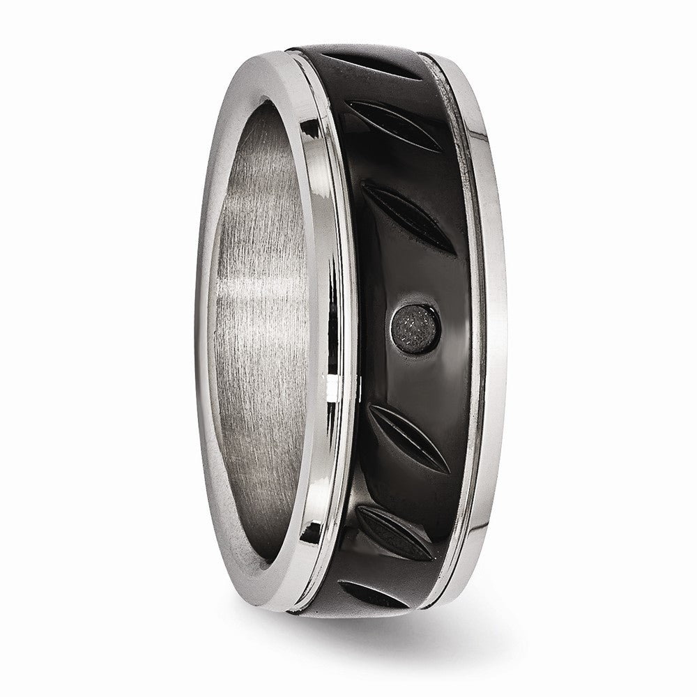 Grooved Wedding Band in Black IP-Plated Stainless Steel, 8mm