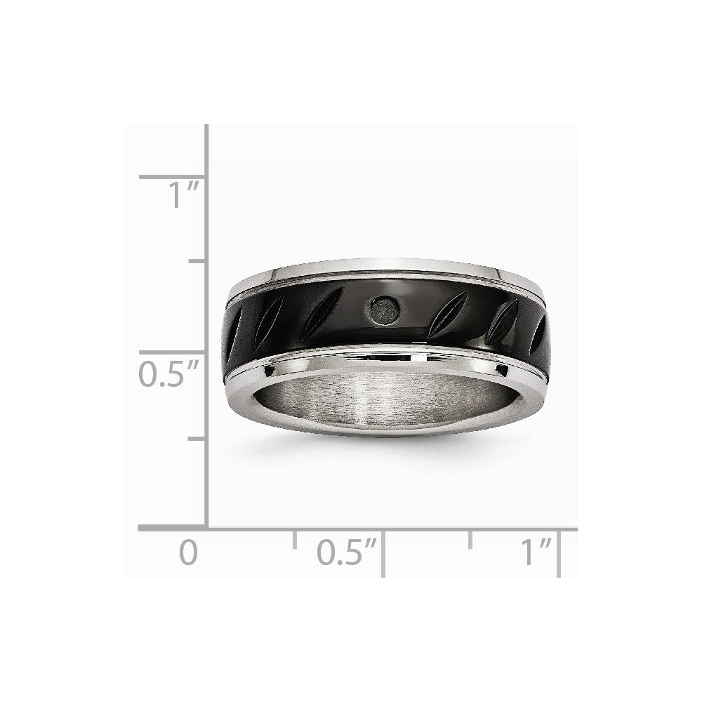 Stainless Steel Polished Black IP Grooved Ring
