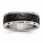Grooved Wedding Band in Black IP-Plated Stainless Steel, 8mm