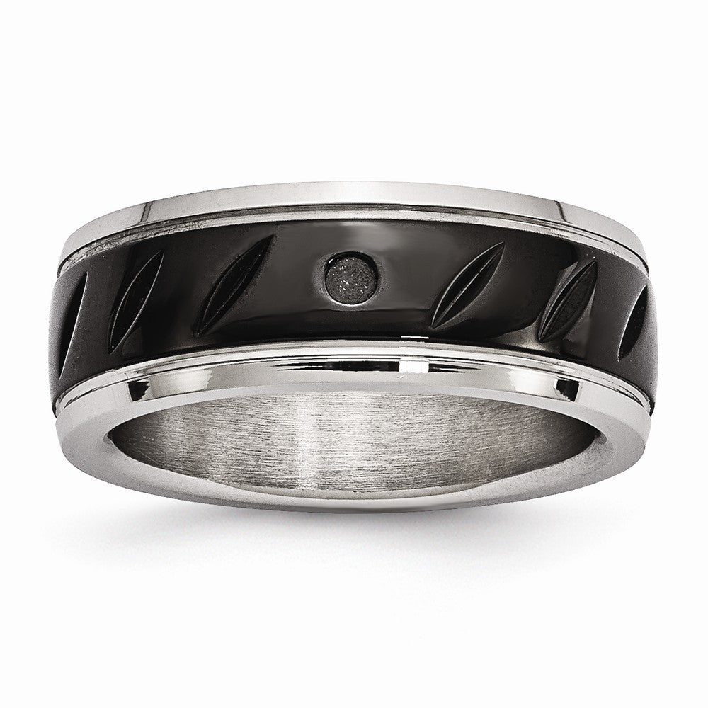 Grooved Wedding Band in Black IP-Plated Stainless Steel, 8mm Secondary image