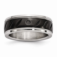Stainless Steel Black IP Grooved Wedding Band with Polished Finish - 8