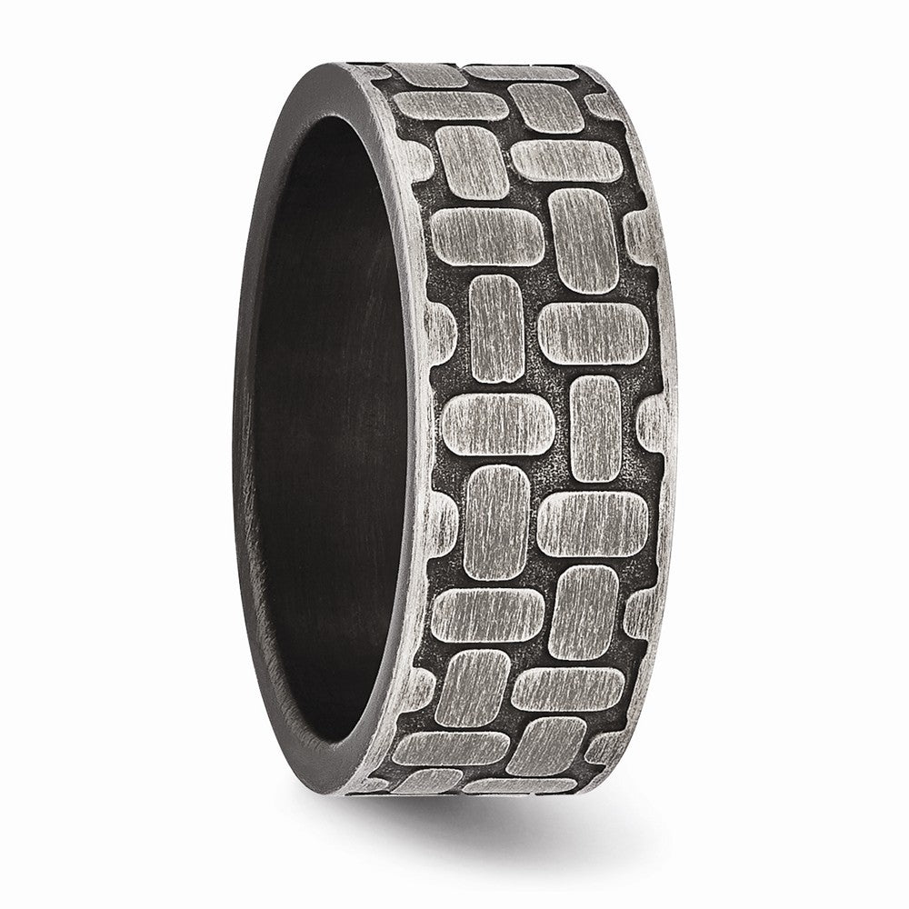 Stainless Steel Brushed Antiqued Textured Ring
