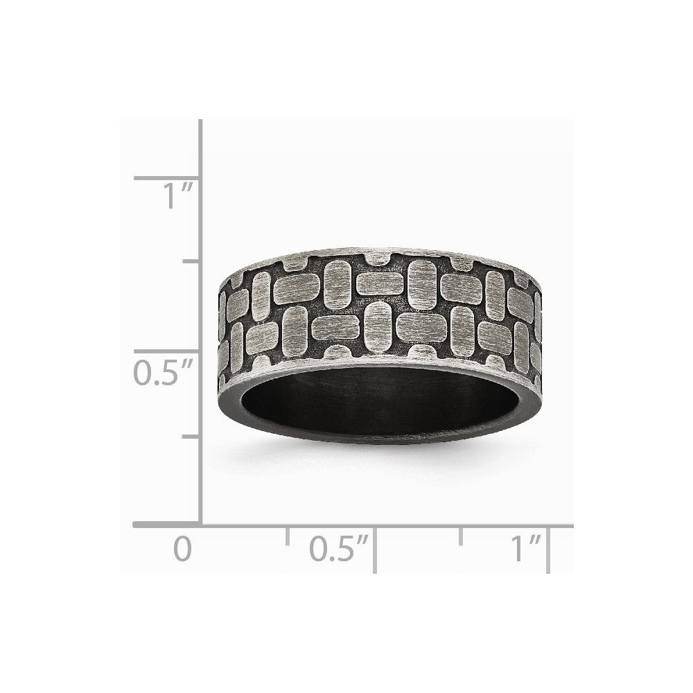 Stainless Steel Brushed Antiqued Textured Ring