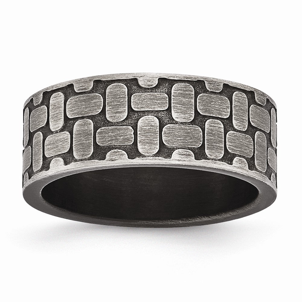 Stainless Steel Brushed Antiqued Textured Ring