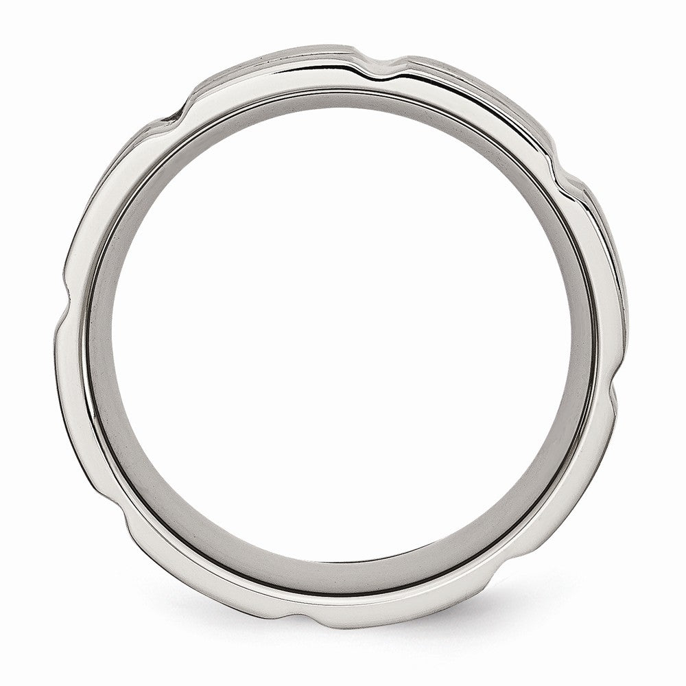 Stainless Steel Brushed and Polished Grooved Ring