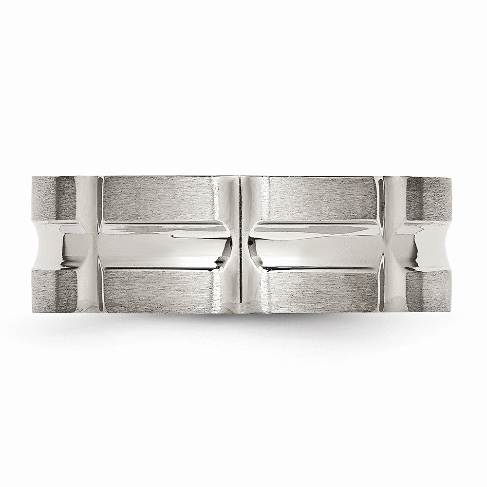 Stainless Steel Wedding Band with Polished and Brushed Grooves for Modern Elegance - 8 - 8
