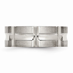 Stainless Steel Wedding Band with Polished and Brushed Grooves for Modern Elegance - 8 - 8