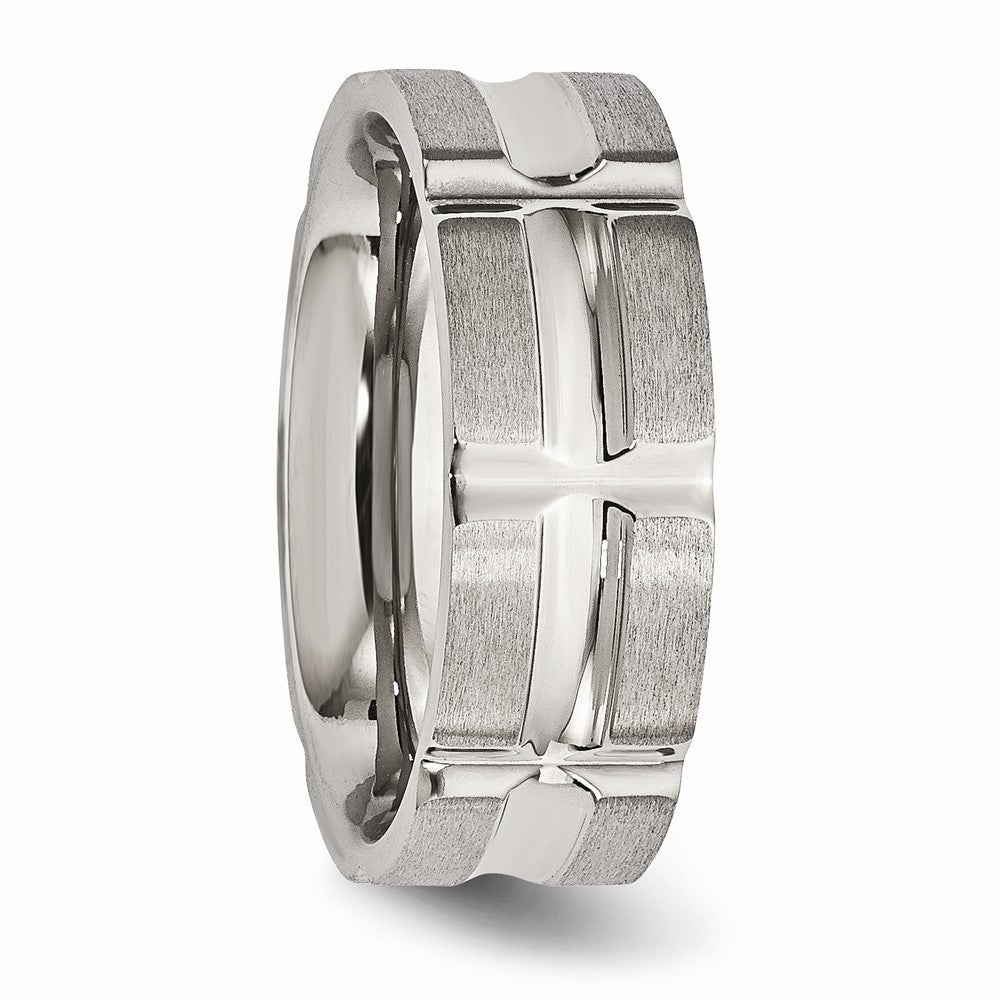 Grooved Wedding Band in Stainless Steel, 8mm