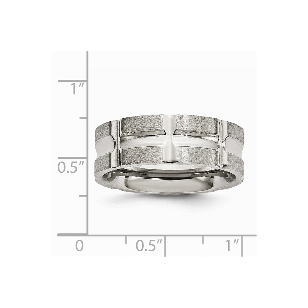 Stainless Steel Brushed and Polished Grooved Ring