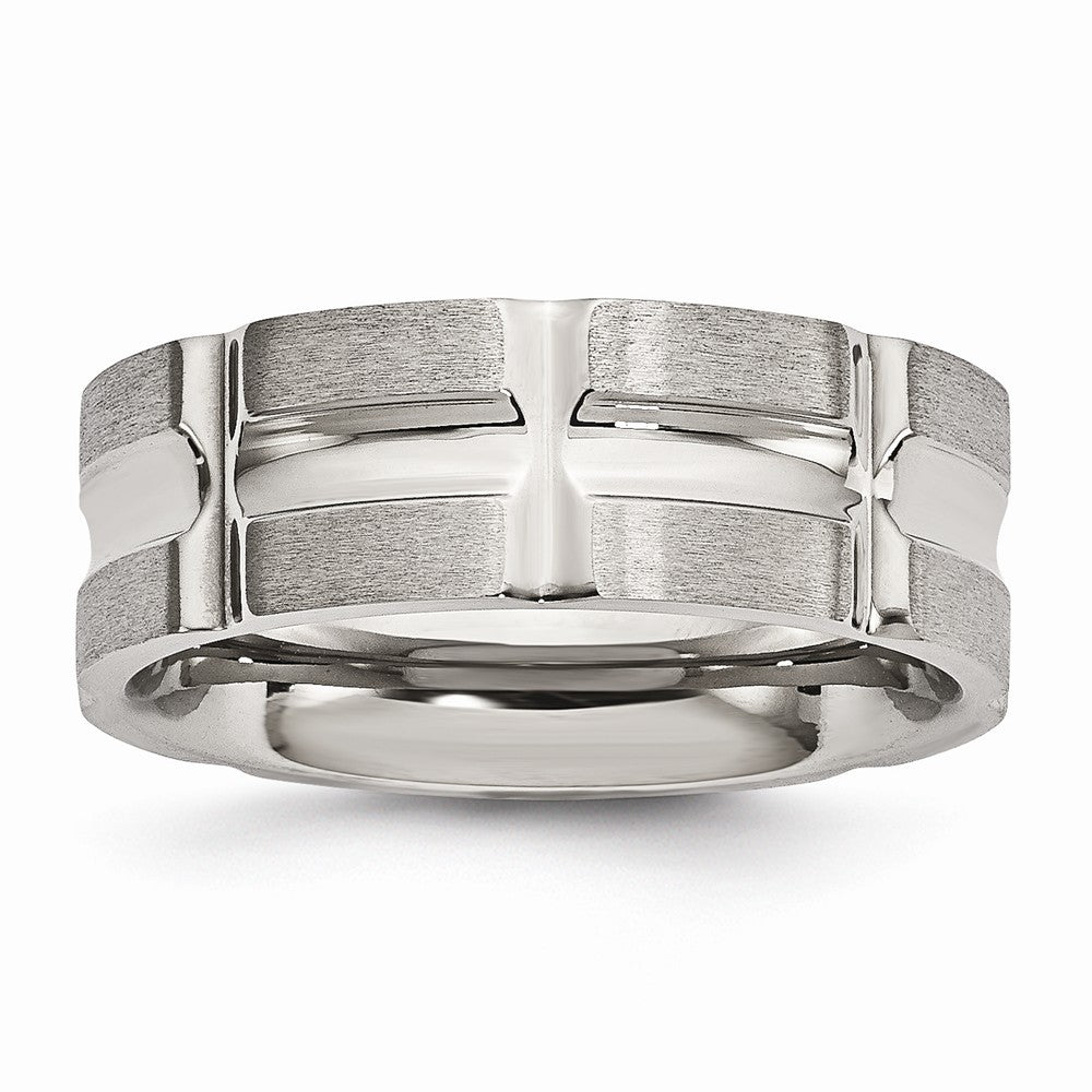 Grooved Wedding Band in Stainless Steel, 8mm