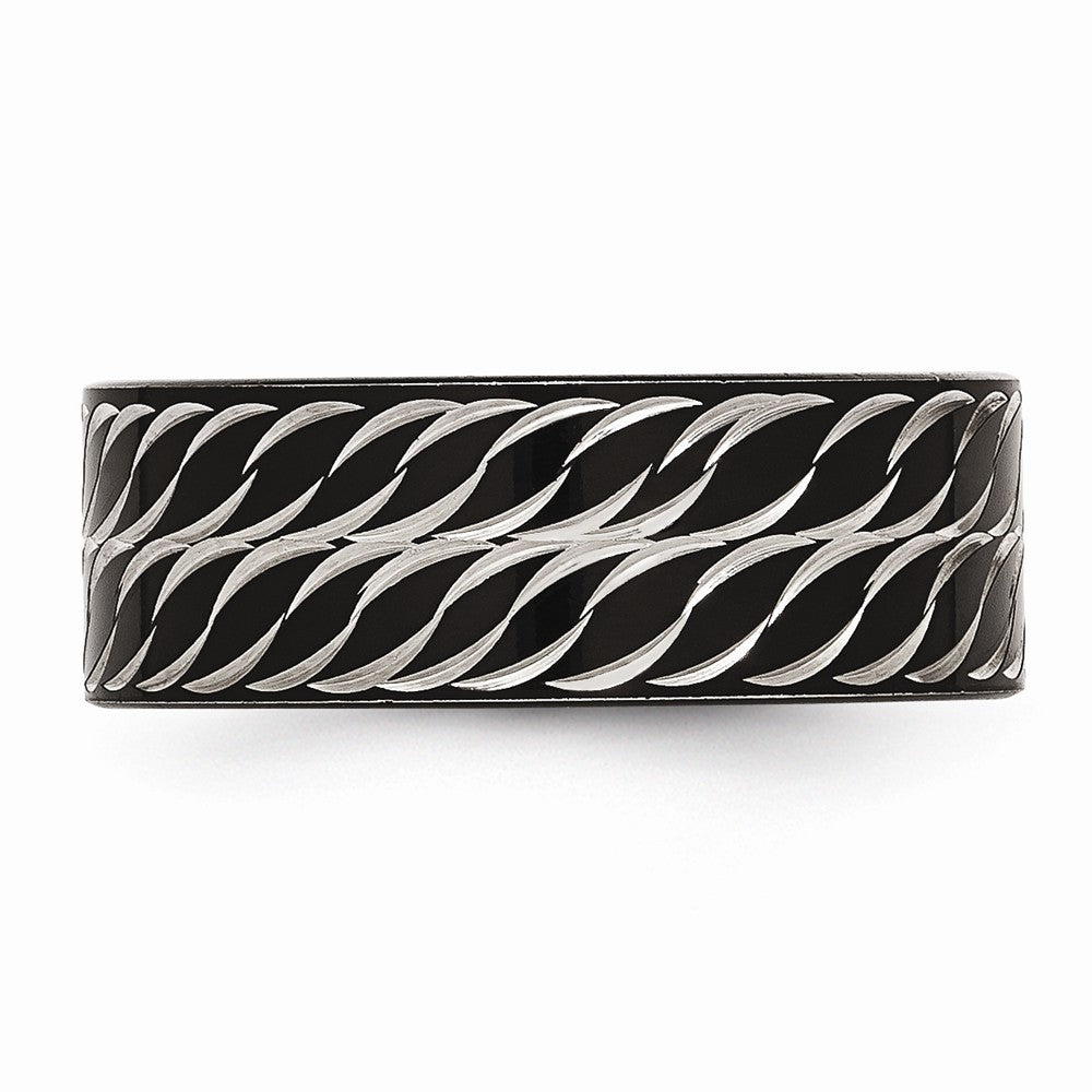 Diamond-Cut Black Wedding Band in Stainless Steel, 8mm