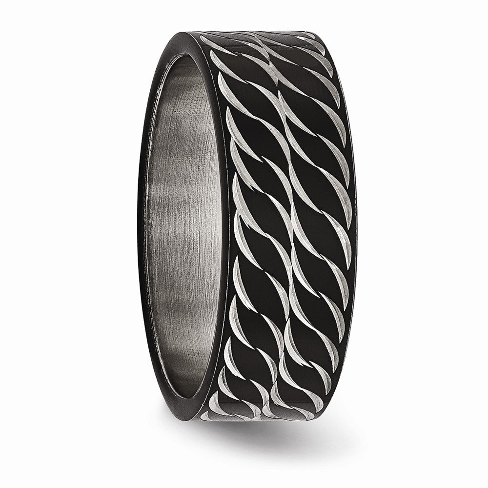 Sophia Jewelers Polished Black Stainless Steel Wedding Band with Diamond-Cut Design