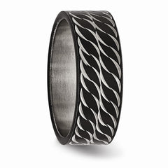 Sophia Jewelers Polished Black Stainless Steel Wedding Band with Diamond-Cut Design