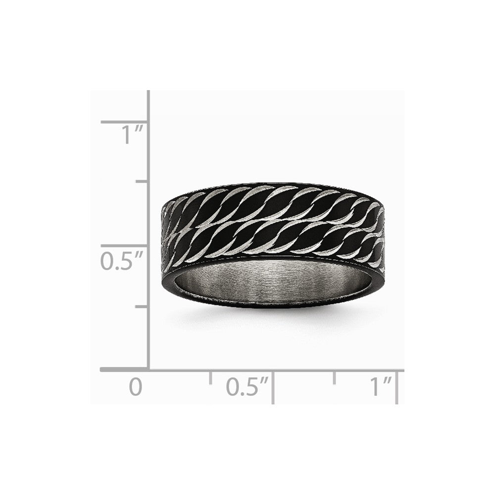 Stainless Steel Polished Black IP Diamond-Cut Ring