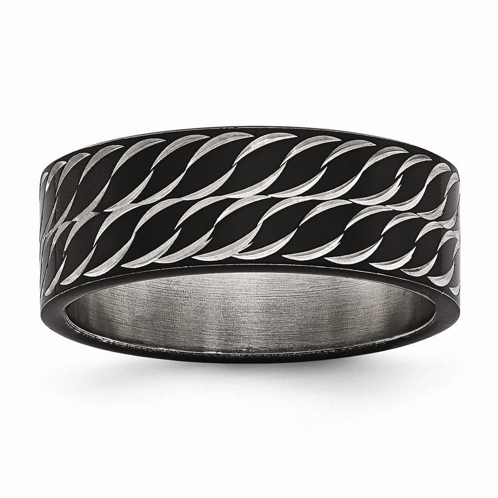 Diamond-Cut Black Wedding Band in Stainless Steel, 8mm