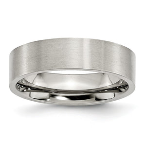 Flat Wedding Band in Stainless Steel, 6mm Brushed Comfort Fit - Sophia Jewelers