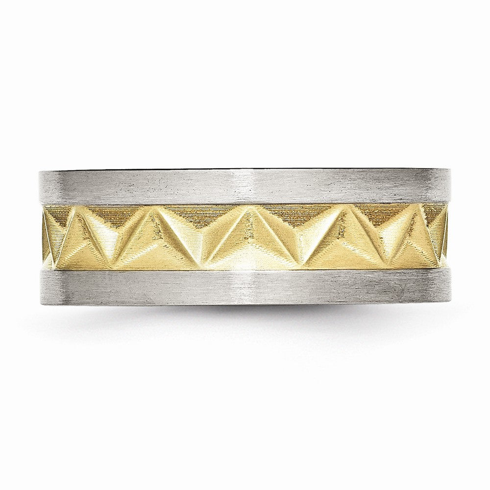 Grooved Wedding Band in Stainless Steel with Gold IP Plating, 8mm