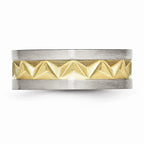 Grooved Wedding Band in Stainless Steel with Gold IP Plating, 8mm