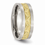 Grooved Wedding Band in Stainless Steel with Gold IP Plating, 8mm